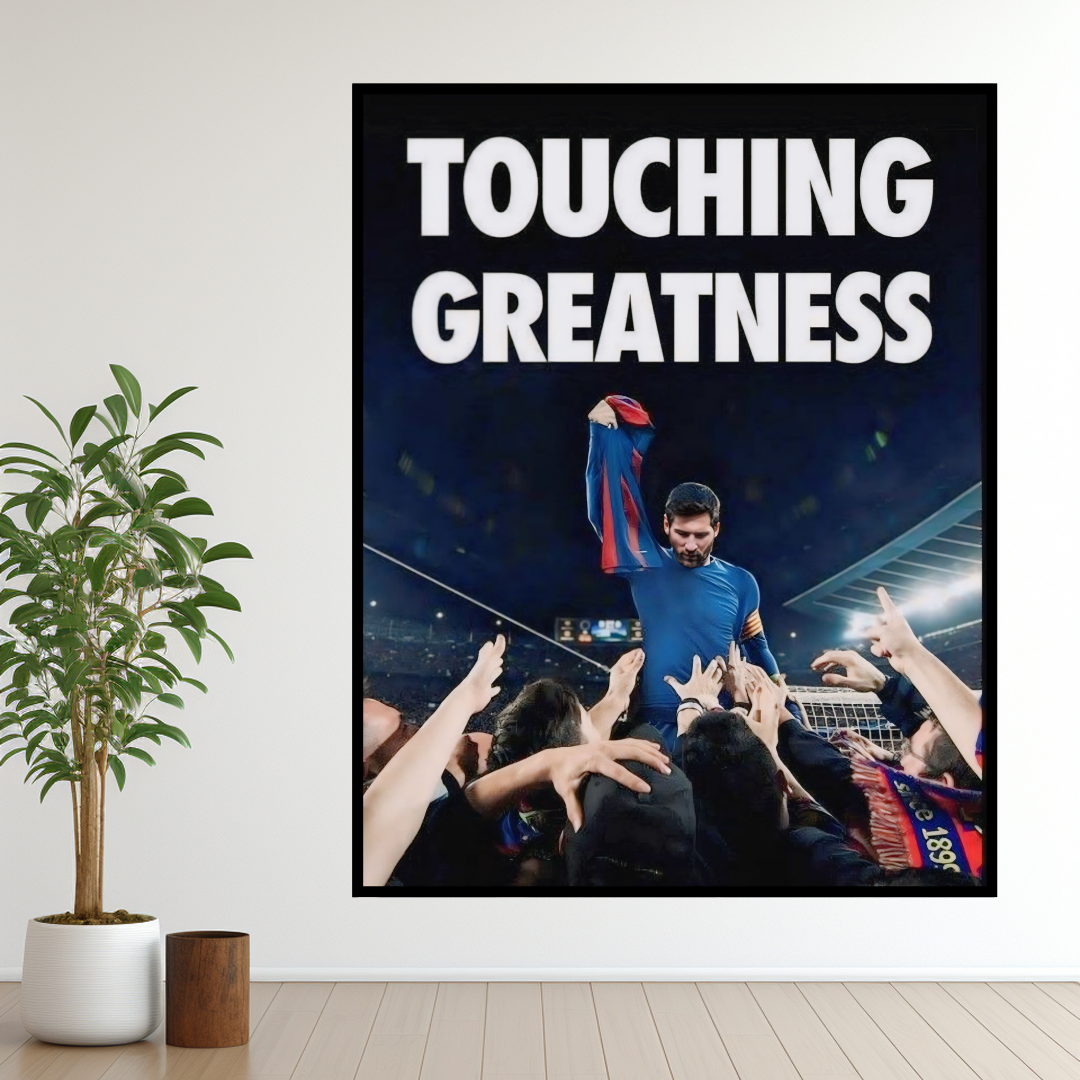"Touching Greatness" – Lionel Messi Iconic Framed Poster