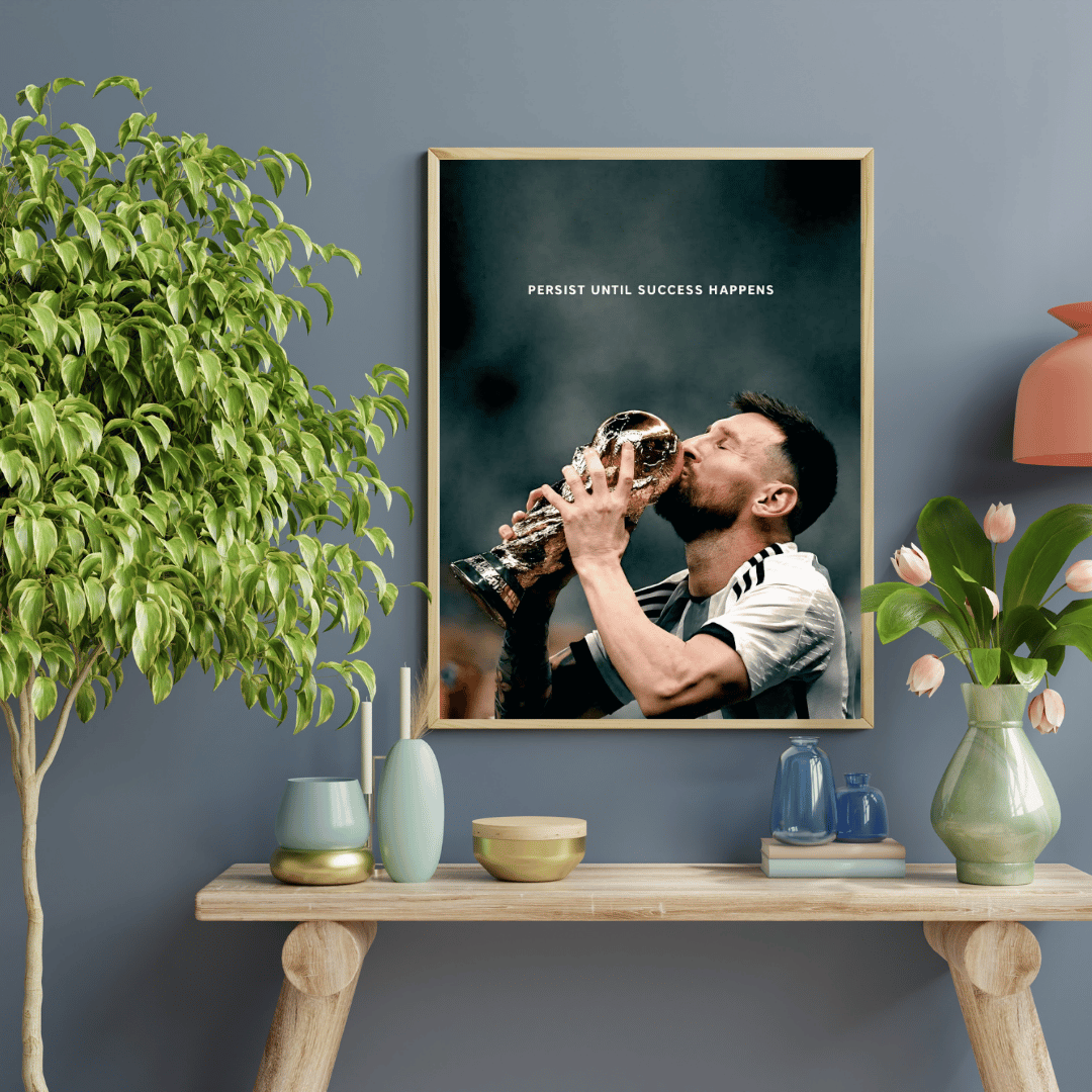 "Destiny Fulfilled" – Lionel Messi World Cup Victory Framed Poster