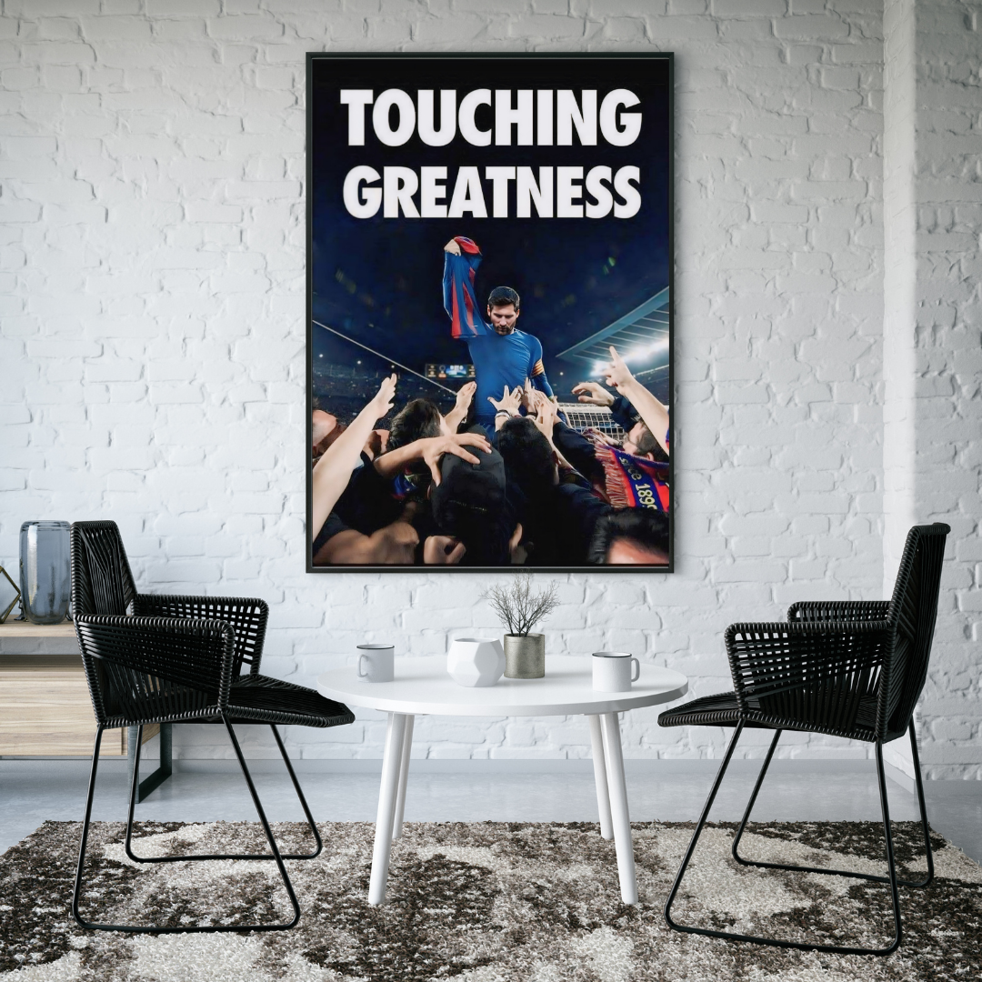 "Touching Greatness" – Lionel Messi Iconic Framed Poster