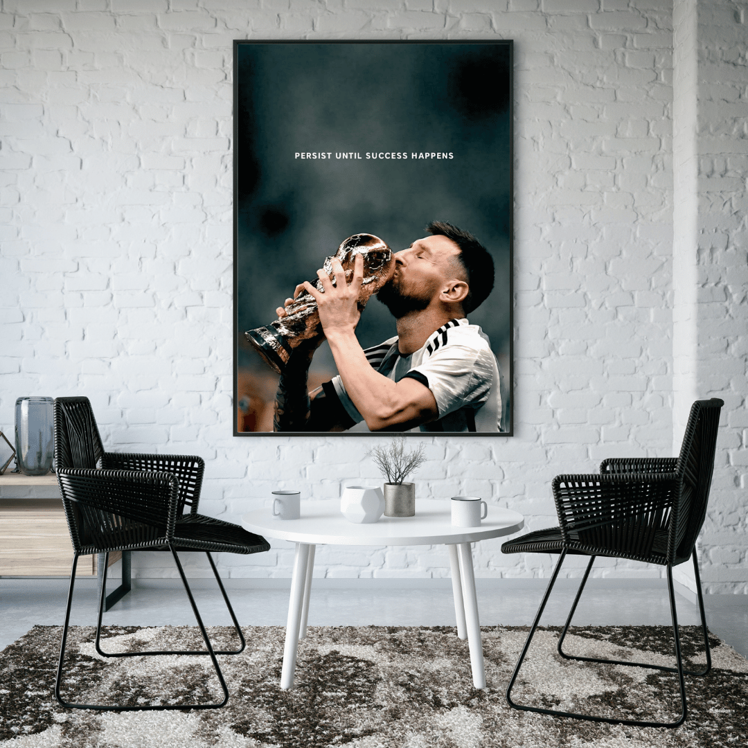 "Destiny Fulfilled" – Lionel Messi World Cup Victory Framed Poster