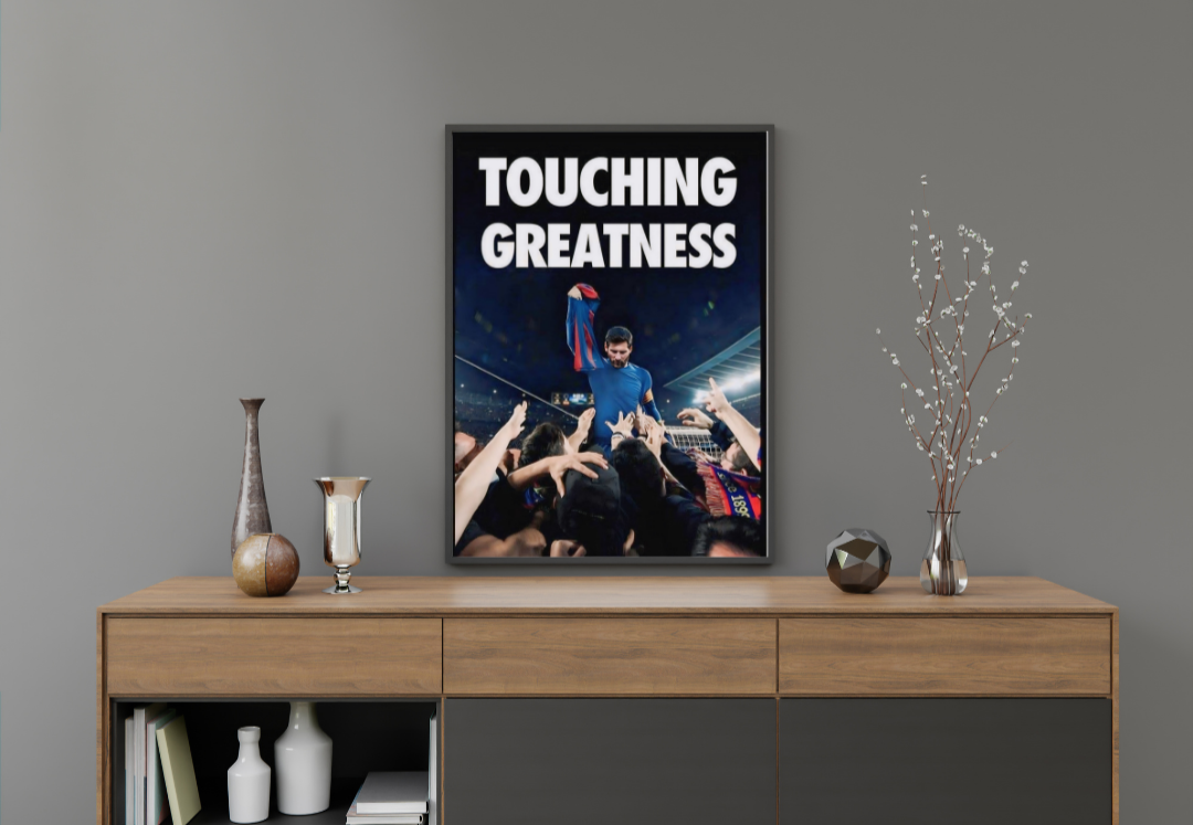 "Touching Greatness" – Lionel Messi Iconic Framed Poster