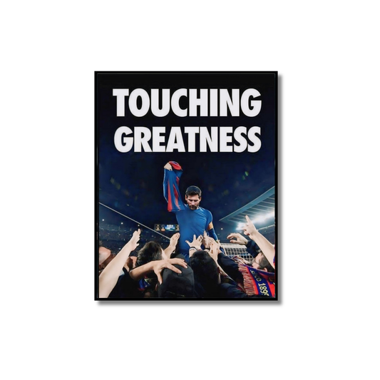 "Touching Greatness" – Lionel Messi Iconic Framed Poster